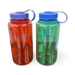 Nalgene 32 fl oz(2PACK) Plastic Narrow Mouth Water Bottle-Marmalade/Pastel Green